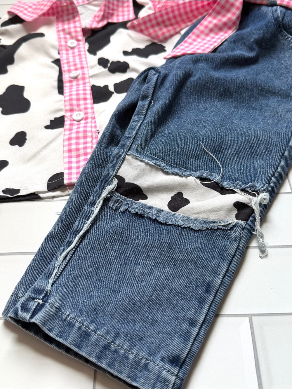 18-24M🐮2pc Western Cowgirl Outfit Cow Print Button Down Shirt Rodeo Denim Jeans - Picture 7 of 14